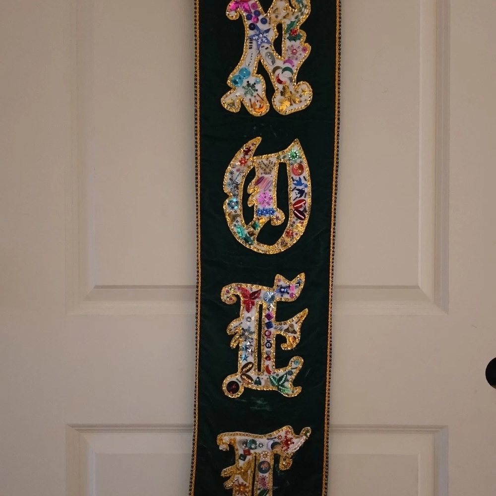 Embellished NOEL vintage Christmas Green Wall Hanging